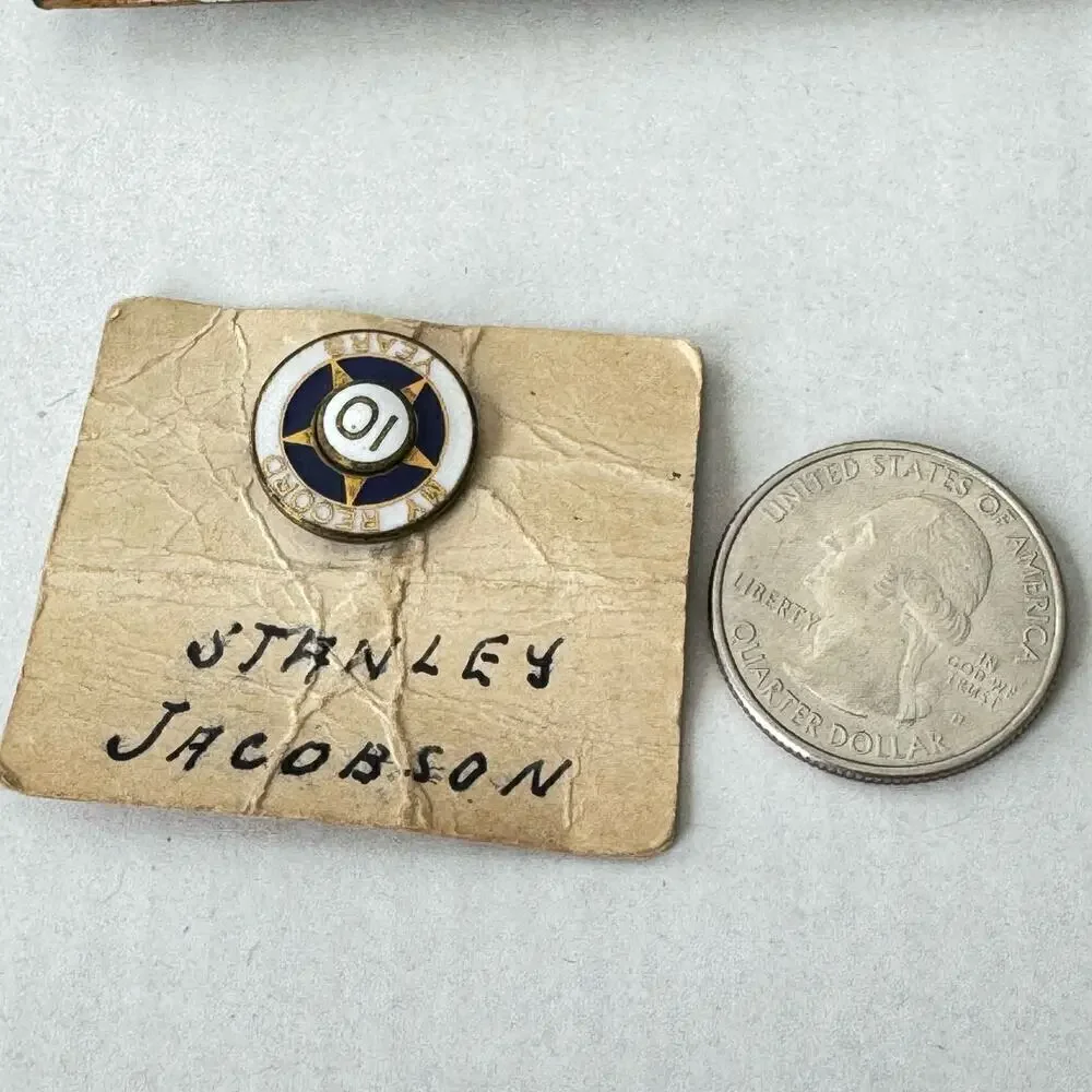Vintage Blue & White My Record 10 Years Collectible Souvenir Employee Lapel Pin